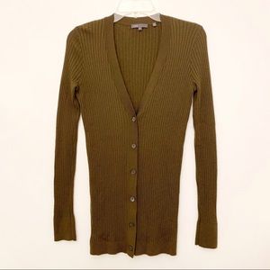 VINCE 100% CASHMERE RIBBED CARDIGAN SWEATER